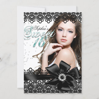 Silver Black Jade Lace Photo Sweet 16 Invite