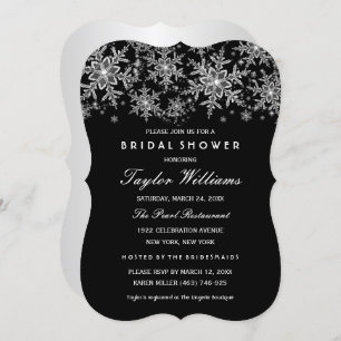 Silver Black Jewel Silver Snowflake Bridal Shower Invitation
