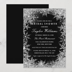 Silver Black Jewel Snowflake Bridal Shower Invitation