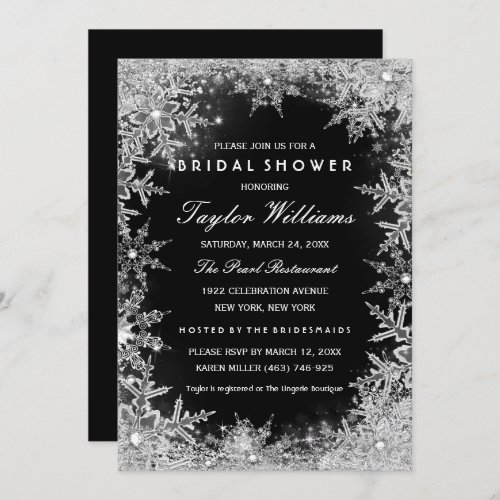 Silver Black Jewel Snowflake Bridal Shower Invitation