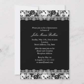 Silver & Black Lace Photo Quinceanera Invitation | Zazzle