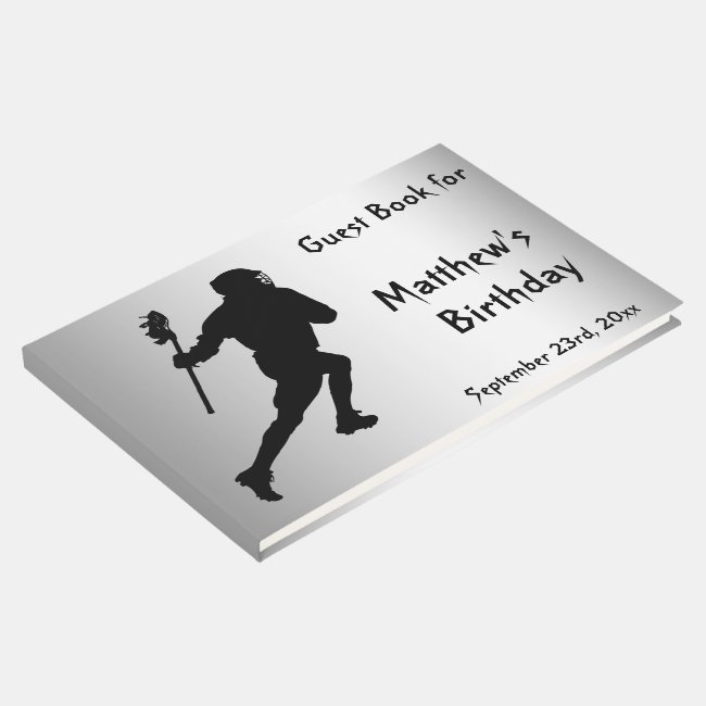 Silver Black Lacrosse Birthday Sports Guest Book