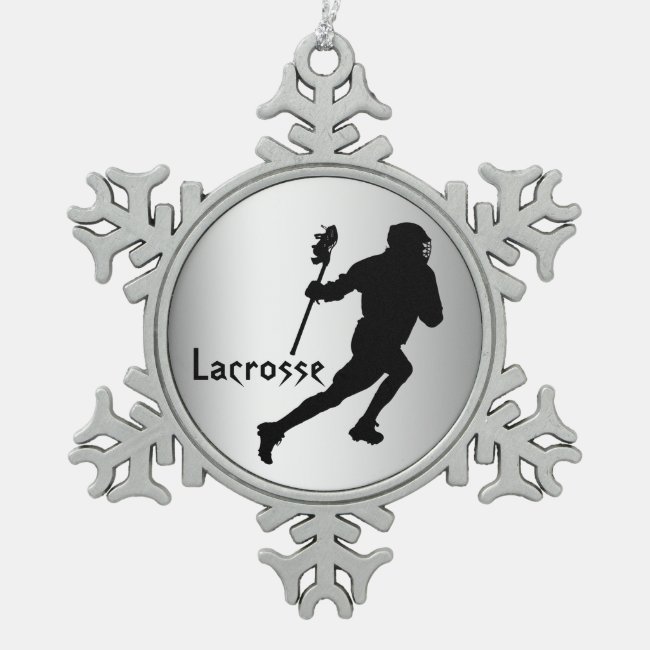 Silver Black Lacrosse Pewter Snowflake Ornament