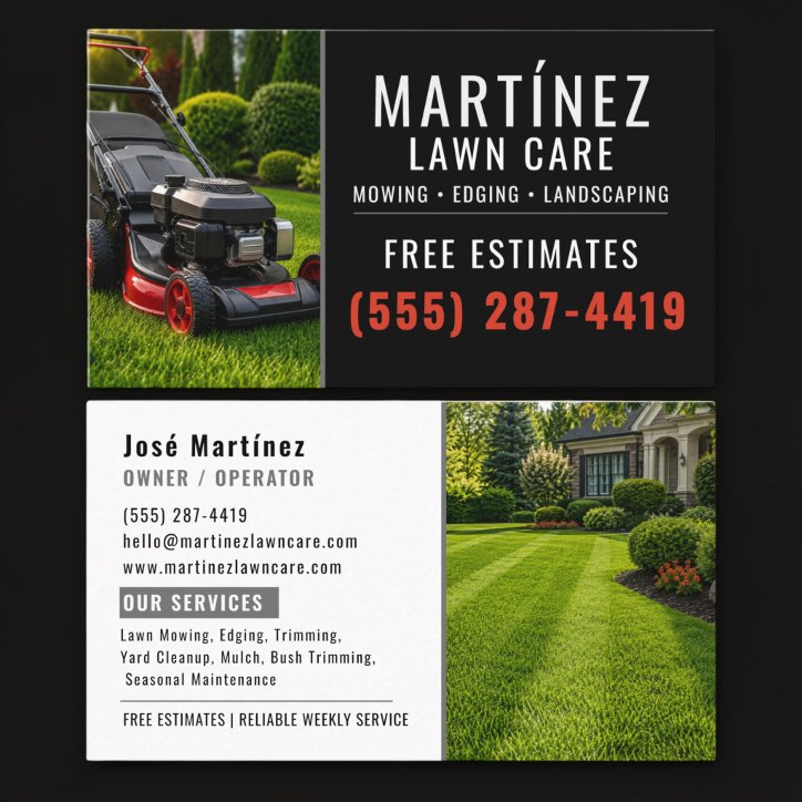 Silver Black Lawn Care Mowing Landscaping Business Card