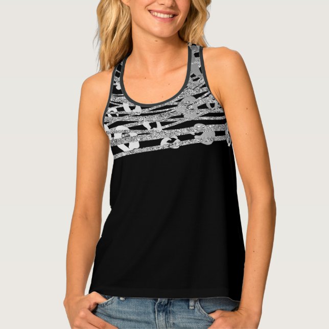 Silver & Black Leopard Cheetah Print Pattern Glam Tank Top (Front)