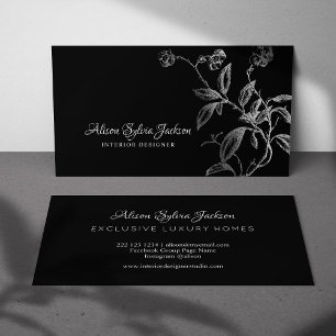 Silver black luxury elegant botanical foliage business card