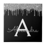 Silver Black Luxury Glitter Glam Monogram Name Ceramic Tile<br><div class="desc">Silver and Black Sparkle Glitter Monogram Name and Initial Ceramic Tiles. This makes the perfect sweet 16 birthday,  wedding,  bridal shower,  anniversary,  baby shower or bachelorette party gift for someone that loves glam luxury and chic styles.</div>