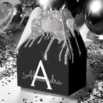 Silver Black Luxury Glitter Glam Monogram Name Favor Boxes