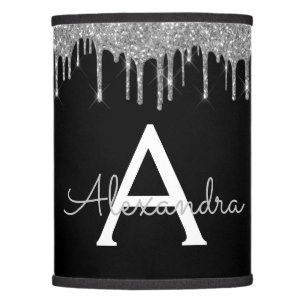 Silver Black Luxury Glitter Glam Monogram Name Lamp Shade