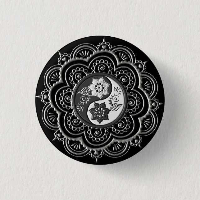 Silver & Black Mandala Button (Front)