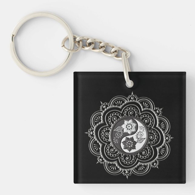 Silver & Black Mandala Keychain (Front)