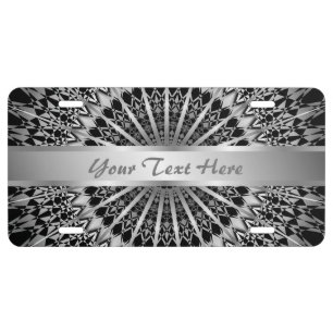 Silver Black Mandala License Plate