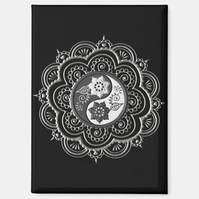 Silver & Black Mandala Magnet (Front)