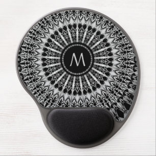 Silver Black Mandala Monogram Gel Mouse Pad