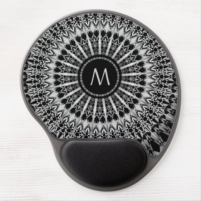 Silver Black Mandala Monogram Gel Mouse Pad (Front)