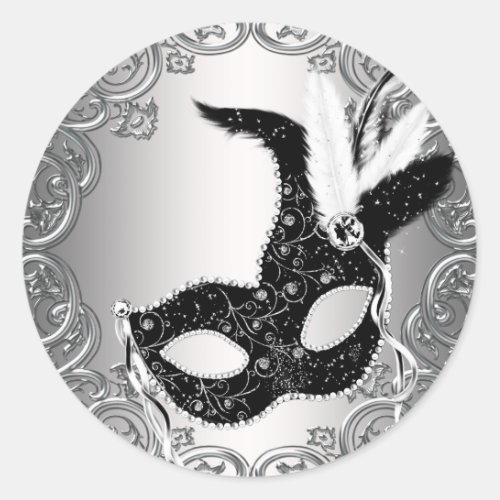 Silver Black Mask Masquerade Envelope Seal Favor