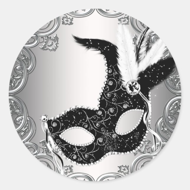 Silver Black Mask Masquerade Envelope Seal Favor (Front)