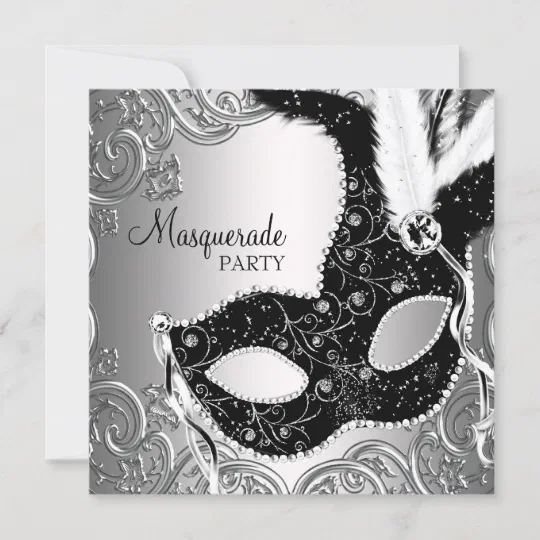 Silver Black Mask Masquerade Party Invitation Zazzle Com