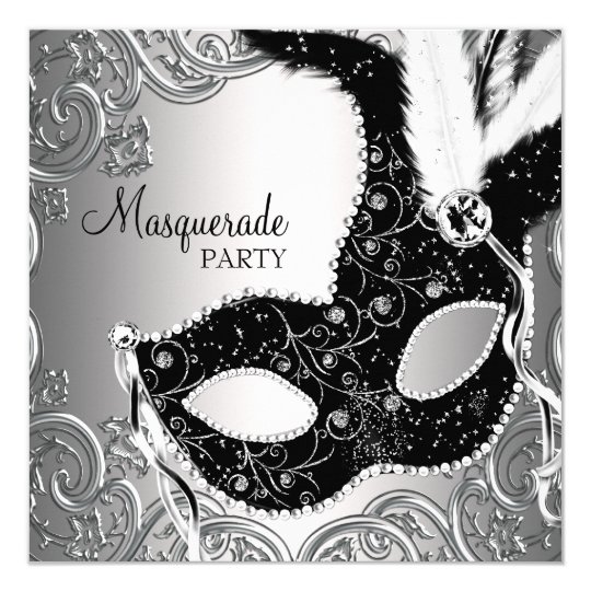 silver black mask masquerade party invitation zazzle com black and silver party invitations