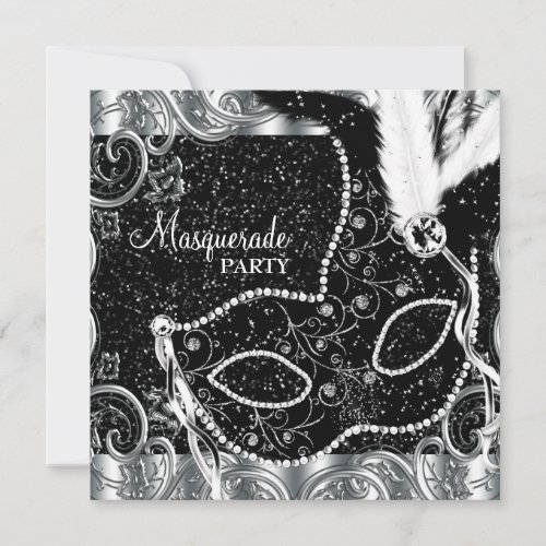 Silver Black Mask Masquerade Party Invitation