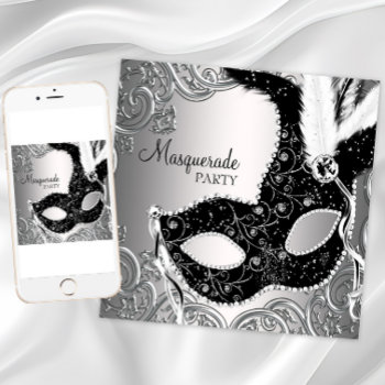 Silver Black Mask Masquerade Party Invitation by Pure_Elegance at Zazzle