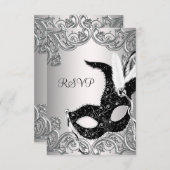 Silver Black Mask Masquerade Party RSVP (Front/Back)