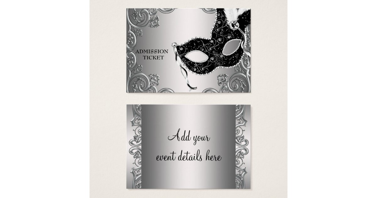 Silver Black Masquerade Party Admission Tickets