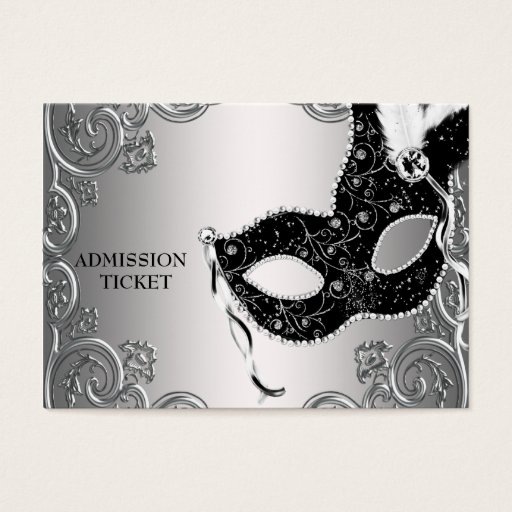 Customizable Silver Black Masquerade Party Admission Tickets Business Cards