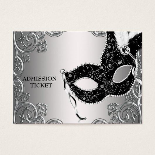 Silver Black Masquerade Party Admission Tickets (Front)