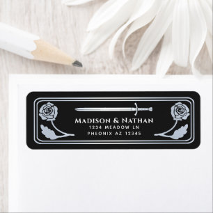 Silver Black Medieval Fantasy Sword Wedding Label