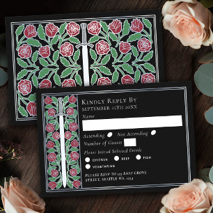 Silver Black Medieval Floral Sword Wedding RSVP Card