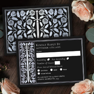 Silver Black Medieval Sword Wedding RSVP Card