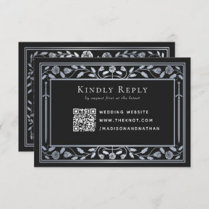 Silver Black Medieval Sword Wedding RSVP QR Code Enclosure Card