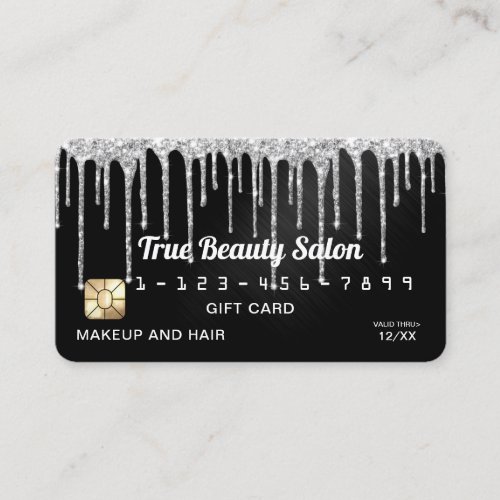 Silver Black Metallic Glitter Drips Gift Credit Business Card