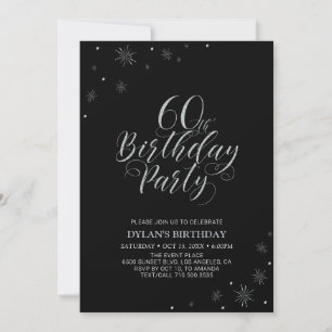 Silver & Black Modern Chic 60th Birthday Party Invitation