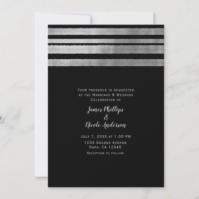 Silver & Black Modern Chic Elegant Wedding Invitation (Front)