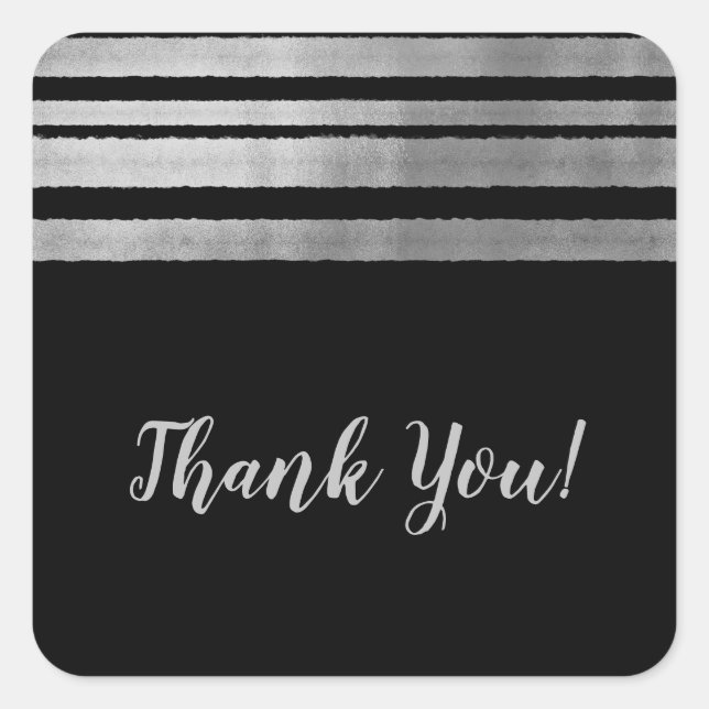 Silver & Black Modern Chic Elegant Wedding Square Sticker (Front)