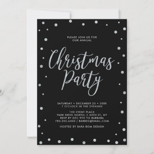 Silver  Black Modern Confetti Christmas Party Invitation