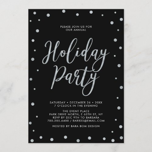 Silver  Black  Modern Confetti Holiday Party Invitation