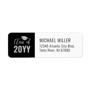 Silver & Black Modern Graduation Cap Address Label