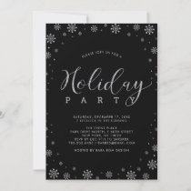 Silver & Black | Modern Snowflakes Holiday Party Invitation