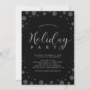 Silver & Black Modern Snowflakes Holiday Party Invitation