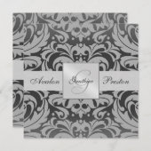 Silver & Black Monogram Damask Wedding Invitation (Front/Back)