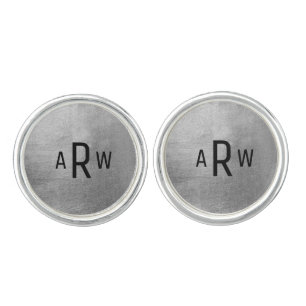 Silver & Black Monogram Groomsman Wedding Cufflinks