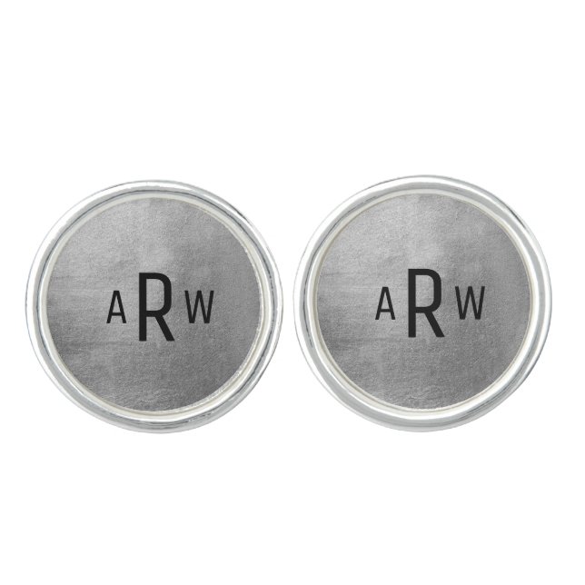 Silver & Black Monogram Groomsman Wedding Cufflinks (Front)