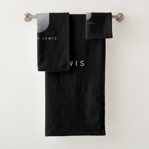 Silver & Black Monogram Modern Minimalist Bath Towel Set