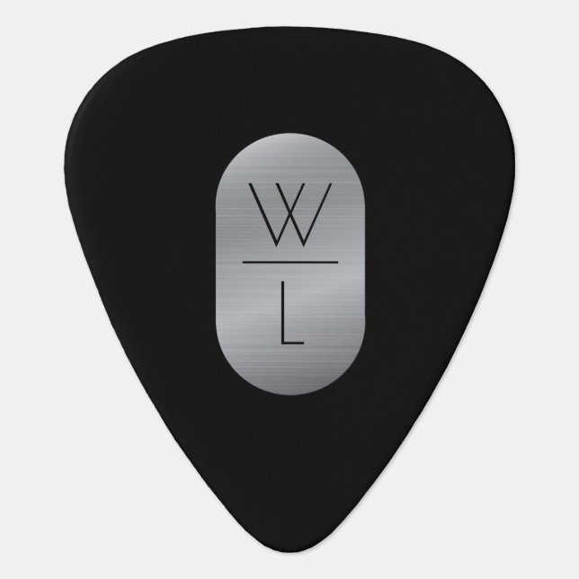 Silver & Black Monogram Modern Minimalist  Guitar Pick (Front)