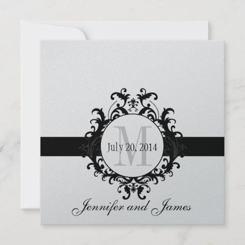 Silver Black Monogram Save the Date Wedding