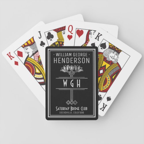 Silver Black Monogrammed Luxury Personalized Name Poker Cards