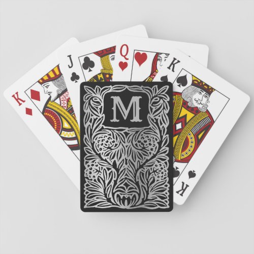 Silver Black Monogrammed Vintage Luxury Custom Poker Cards
